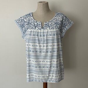 Lucky Brand Blue and White Geometric Short Sleeve Top